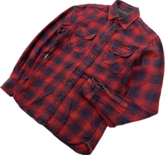 ZARAMAN ☆ ポイント刺繍 デザイン ネルシャツ レッド チェック シャツ 長袖 メンズ S スタイリッシュ ストリート 古着 ザラマン■S2723