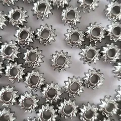 【 約 7.5mm / 50粒前後】 シルバー ギザギザ ロンデル ラウンド ビーズ CCB アクリルビーズ スペーサー ビーズ パーツ アクセ パーツ 大容量  メタルビーズ ハンドメイド ちぃぷぅ