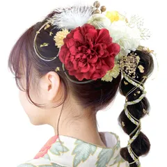 【在庫処分】ヘアーアクセサリー 和玉 かすみ草 ダリア 金箔 紐 人気 和服 水引 着物 振袖 造花飾り 袴 ドライフラワー 花 浴衣 8色 成人式 七五三 成人式 結納 髪飾り 卒業式 入学式 髪飾り 結婚式 発表会 [JZOON] (レッド)