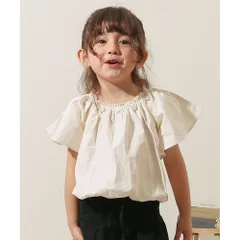 ☆ クリーム ☆ 150cm ☆ クリーミー Rora ブラウス 襟なし ローラ クリーミー カットソー キッズ 子供 女の子 女子 こども 子ども きれいめ 白 ベージュ フレアスリーブ 花 お花 おしゃれ かわいい オシャレ 可愛い カジュアル トップス