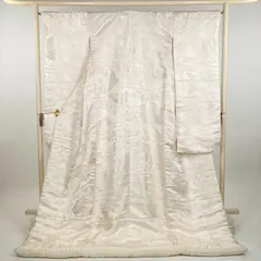 たんす屋 TANSU-YA 中古 リユース着物 打掛 白 アイボリー フォーマル オーロラ箔 花鳥 エ霞 袷 絹 未洗い 【身丈】185cm【裄丈】67cm MS4886