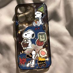 スヌーピー 漫画 iPhone用 対応iPhone 16/15/14 pro max 13/12/11 スマホケース 柔らかい素材 衝吸收 多機種対応 透明 透明ブラック