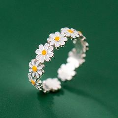 デイジー リング レディース フラワー 花 指輪 レトロ 韓国ファッション 白色 フリーサイズ アンティーク 小ぶり フリー 白 銀 はな 雛菊