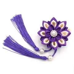 髪飾り 紫 つまみ細工 パールビーズ 成人式 卒業式 女の子 子供 キッズ ヘアピン クリップ 入園式 卒園式 雛祭り ひな祭り 花 和風 浴衣 着物 七五三 袴 ヘアアクセサリー 髪留め 日本製 ムラサキ W18 320-219 u931　Si