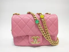 CHANEL シャネル ミニマトラッセ フラップバッグ チェーンショルダー ラムスキン ピンク レジン マルチカラー ゴールド金具 
