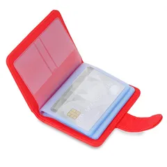 [Wisdompro] クレジットカードケース 磁気 スキミング防止 カードファイル 透明 資格証/保険証/免許証/キャッシュカードケース ポイントカード入れ PUレザー 縦型 20枚収納 レッド 1