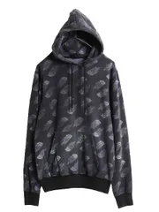 【お得なクーポン配布中!】 US企画 ノースフェイス 総柄 ロゴ プリント スウェット フード パーカー メンズ S 古着 The North Face プルオーバー 裏起毛 トレーナー 灰