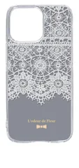 【新品未使用】iPhone15 Pro Max アイフォン15プロマックス クリア ハードケース レース柄 (グレー) アンティーク リボン おしゃれ かわいい cl-ip15promax-279