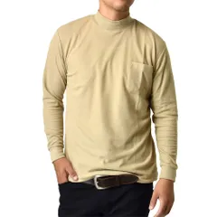 長袖Tシャツ 《ベージュ》 新品 未使用 ロンT 鹿の子 ハイネック モックネック【C6R】【メール便2】 ファッション メンズ トップス 