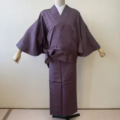 【希少】着物　二部式着物　正絹　紬　袷　二部式　紫　無地　リサイクル着物　z-555