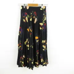 COQULE スカート ミモレ丈 プリーツ 総柄 黒 *T756