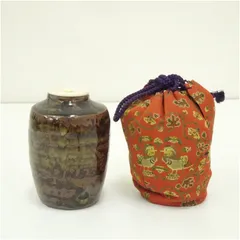 お値下げ茶道具 茶入備前時代 淡海膳所肩付美品茶通箱付き 膳所焼 肩衝茶入 淡海ぜぜ 陽炎園造 共箱 象牙蓋 仕覆（獅子狩