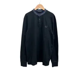 フレッドペリー FRED PERRY クルーネック ロングスリーブTシャツ カットソー ヘンリーネック バンドカラー ブラック ロゴ刺繍 Mサイズのサムネイル