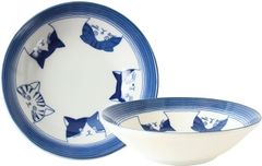 Minoribo 미노야키 4.0치수 얕은 냄비 고양이 고양이 파랑 직경 약 13.7cm 일본제 깊은 접시 2장 세트 GBS204 심소 2(화이트, 2pcs of Medium Deep)