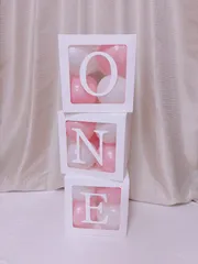 バルーンボックス ONE +風船ピンク系26枚【おまけ付き】一歳 お誕生日 記念日 赤ちゃん お祝い 風船