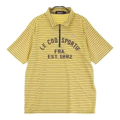 サイズ：L LE COQ GOLF ルコックゴルフ  ハーフジップ 半袖Tシャツ ボーダー柄 イエロー系 [240101389882]# ゴルフウェア メンズ ストスト