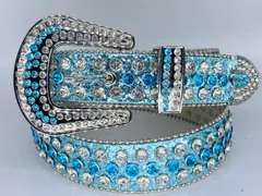 【セール価格】105cm/115cm ギラギラ　ライトブルー　ウエスタンベルト　LEX ブリンブリン　カウボーイ　メンズベルト　レディースベルト　アメカジ　古着　ヴィンテージ　ラッパー　グランジ　プレゼント