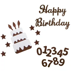 Alpha Depot 誕生日 飾り バースデー タペストリー ガーランド パーティデコレーション 記念写真背景 シンプル ナチュラル DIY バナー フェルト 装飾セット 映え ブラウン【Happy Birhtday + ケーキ + スター + 数字】 