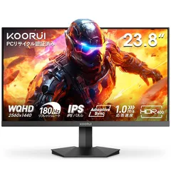KOORUI ゲーミングモニター 24インチ WQHD (2560x1440) 180Hz 1ms (GTG) Fast IPSパネル Adaptive Sync対応/DCI-P3 90%/HDR400/ HDMI×2/DP ブルーライト低減 VESAマウ 1のサムネイル