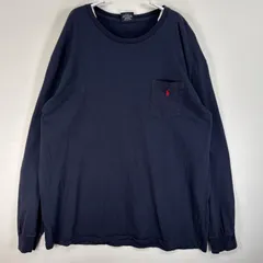 古着 90's/90年代 ポロバイラルフローレン Polo by Ralph Lauren 長袖Tシャツ ロゴ 刺繍 大きいサイズ XL  ネイビー 無地 メンズ