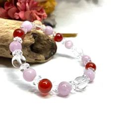 クンツァイト赤瑪瑙 水晶 天然石 パワーストーンブレスレット 8mm （カット水晶）レディース 女性  数珠ブレス 開運 プレゼント ギフト [h]