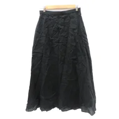 B&Y ユナイテッドアローズ BEAUTY&YOUTH ビューティー&ユース フレアスリーブ ギャザースカート ロング丈 麻 リネン L 黒 ブラック /YK3