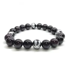 10mm 四神獣銀彫オニキス×ガーネット パワーストーン ブレスレット天然石 運気上昇 開運 金運 恋愛運 お守り 青龍 白虎 玄武 朱雀 メンズ・レディース 男性・女性 数珠ブレス 開運 ■