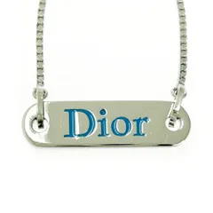 【中古】Christian Dior クリスチャンディオール メタル Diorロゴ プレート ネックレス シルバー ブルー 483464 ネックレス