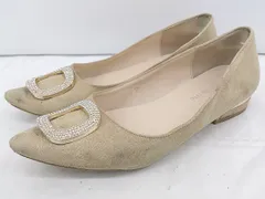 ◇ Oriental Traffic バックル ポインテッドトゥ ローヒール パンプス サイズ38 E(1.5) ベージュ レディース E  【1304140024056】