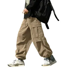 【在庫処分】[HMT] ズボン コーデュロイパンツ カーゴパンツ ロングパンツ メンズ オーバーサイズ ワイドパンツ リラックスパンツ ガウチョパンツ スウェットパンツ スポーツパンツ アウトドア 調整紐 ウエストゴム 人気 無地 春服 秋服 冬服