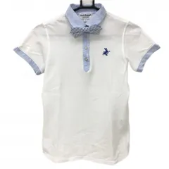 ジャックバニー 半袖ポロシャツ 白×ライトブルー 襟袖口チェック リボン着脱可 レディース 1(M) ゴルフウェア Jack Bunny