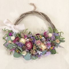 ガーリー♡ナチュラルパープルリース⭐︎ドライフラワーリース