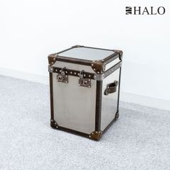 【中古品】HALO ハロ PARIS TRUNK BRUSHED STEEL パリス トランク ブラッシュド スチール トランク サイド テーブル オブジェ 小物入れ ヴィンテージ加工 シルバー 定価10万