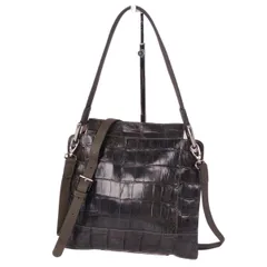美品 クロコダイル CROCODILE バッグ 2way ハンドバッグ ショルダーバッグ マットクロコ ワニ革 カバン レディース グレーのサムネイル