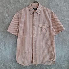 UNIQLO ユニクロ 薄手 ストライプ ラウンドカット 胸ポケット ピンク ホワイト 白 L カジュアルシャツ