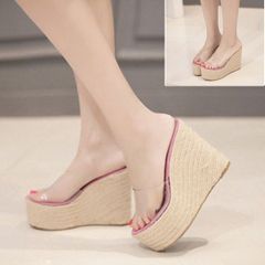 サンダル レディース ウェッジソール ストーム 24.5ｃｍ ヒール11cm 厚底 女性 透明 クリアサンダル 美脚 かかとなし ハイヒール ウェッジ ミュール オープントゥ おしゃれ カジュアル シンプル 夏 サマー ピンク di108t2