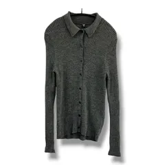 UNIQLO エクストラファインメリノウール メリノリブポロカーディガン ダークグレー レディースXL 251-469483 (44-36)  秋 冬 古着