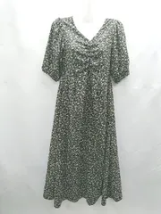 ◇ ⊂ OLIVE des OLIVE オリーブ デ オリーブ 花柄 半袖 ロング ワンピース サイズF ブラック レディース E  【1501160019950】