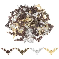 新品 PH PandaHall 120枚入り コーナー金具 ボックスコーナー 装飾金具 4色 アンティーク調 レトロスタイル 木箱の飾り 台座 フォトフレーム 手帳コーナー保護 角金 メタルコーナー DIY 手芸