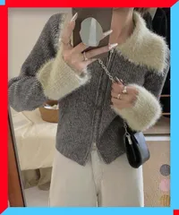 新品 レディース ダブルジップショート丈ニットカーディガン レトロ風 秋服 あったか 無地 着やせ 韓国風【送料無料】