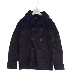 美品 プラダ PRADA ニット ジャケット カーディガン ダブルブレスト ウール アウター メンズ 46(S相当) ネイビー/グレーのサムネイル