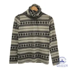 ☆美品☆ トップス カットソー ハイネック カジュアル おしゃれ 綺麗め 長袖 レディース 総柄 M 901-13400 送料無料 古着