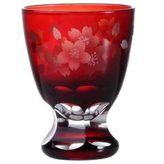日本酒グラス 大和桜 ぐい呑み 日本酒 冷酒 お酒 ガラス サンドブラスト 切子グラス 桜 さくら 赤 レッド 食洗機対応