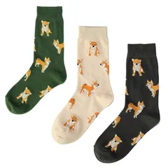 【数量限定】レディース クルー丈 柴犬 3足セット ソックス 可愛い 犬 靴下 いぬ くつした 女の子 [インソミラ] くつ下 靴した [InSomila] しば犬 シバ犬