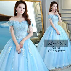 イブニングドレス ブルー 青 パーティードレス オフショルダー ナイトドレス 大きいサイズ 謝恩会 花柄 ドレス 結婚式 XS S M L XL LL 2XL XXL 3XL XXXL 姫系 発表会 プリンセス ガーリー 豪華 パーティー ロング丈