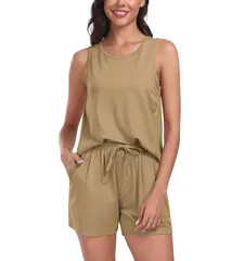 セットアップ レディース 夏 パンツ tシャツ Sサイズ 上下セット ノースリーブ ハーフパンツ ショートパンツ 大きいサイズ ルームウェア 部屋着 普段着 ゆったり おしやれ カジュアル 2点セットR10243