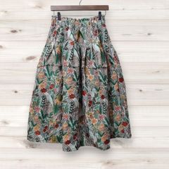 D0265 ヴィンテージ Vintage ひざ丈 フレアスカート 緑 総柄 柄もの