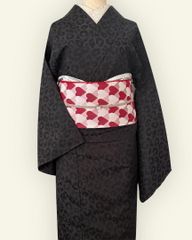 着物 単衣 ヒョウ柄 豹柄 レオパード 黒 ブラック