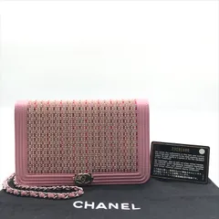 超美品 CHANEL ボーイシャネル ココマーク ラインストーン チェーン ウォレット ショルダー バッグ ピンク h283