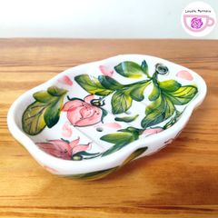 ソープディッシュ　石鹸置き　ポーランド食器　ツェラミカミレナ社　ピンクの芍薬模様　ポーリッシュポタリー　ボレスワヴィエツ
